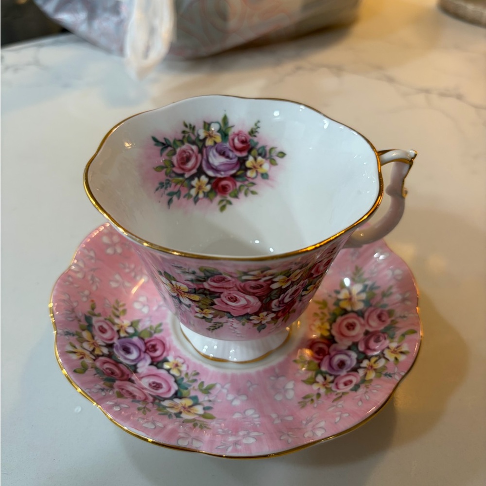Royal Albert Pink Floral Teacup and Saucer Set